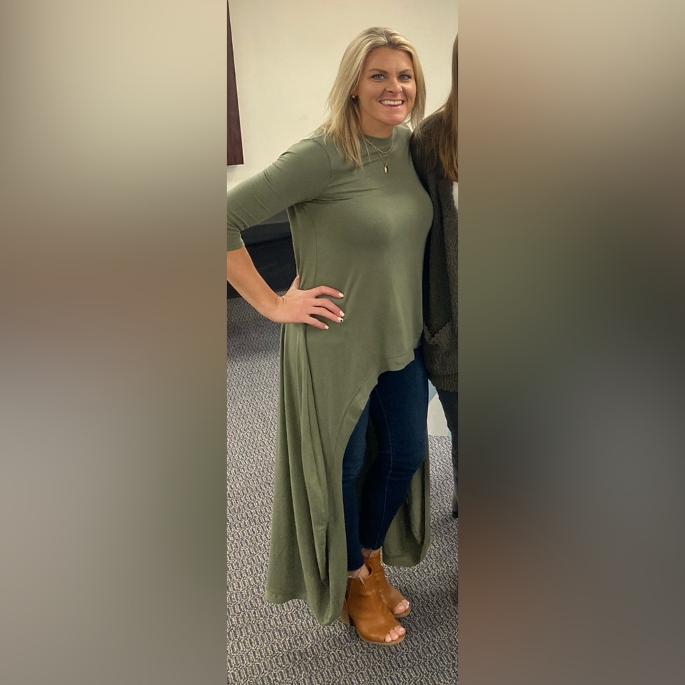 Zenana Premium Olive Green Tunic with Asymmetrical Hem